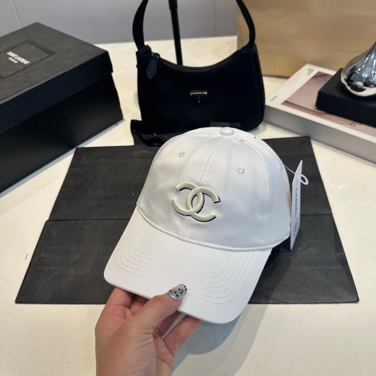 Embroidered Cotton Baseball Cap — White