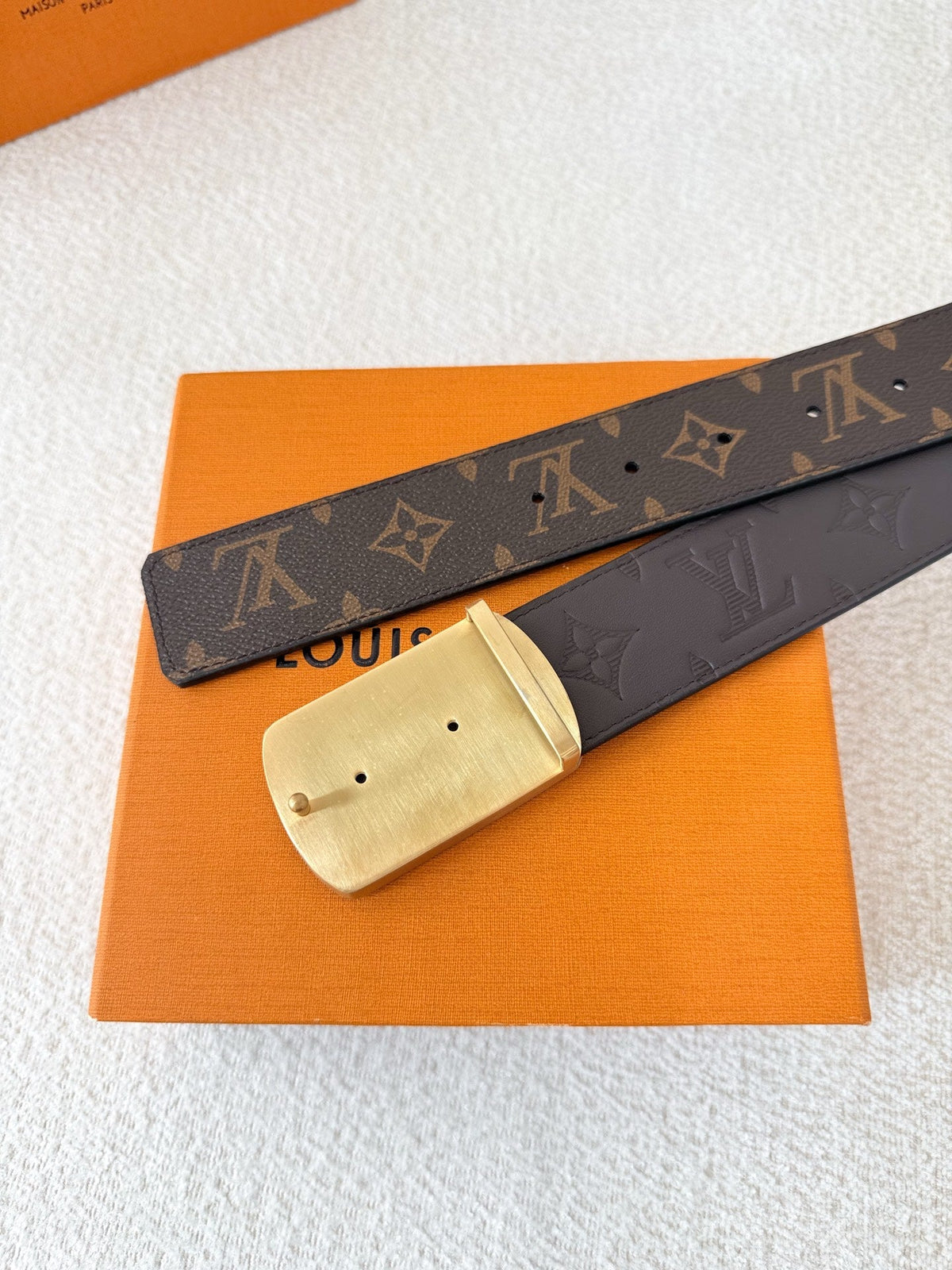 Classic Monogram Leather Belt with Premium Steel Buckle, 3.8cm