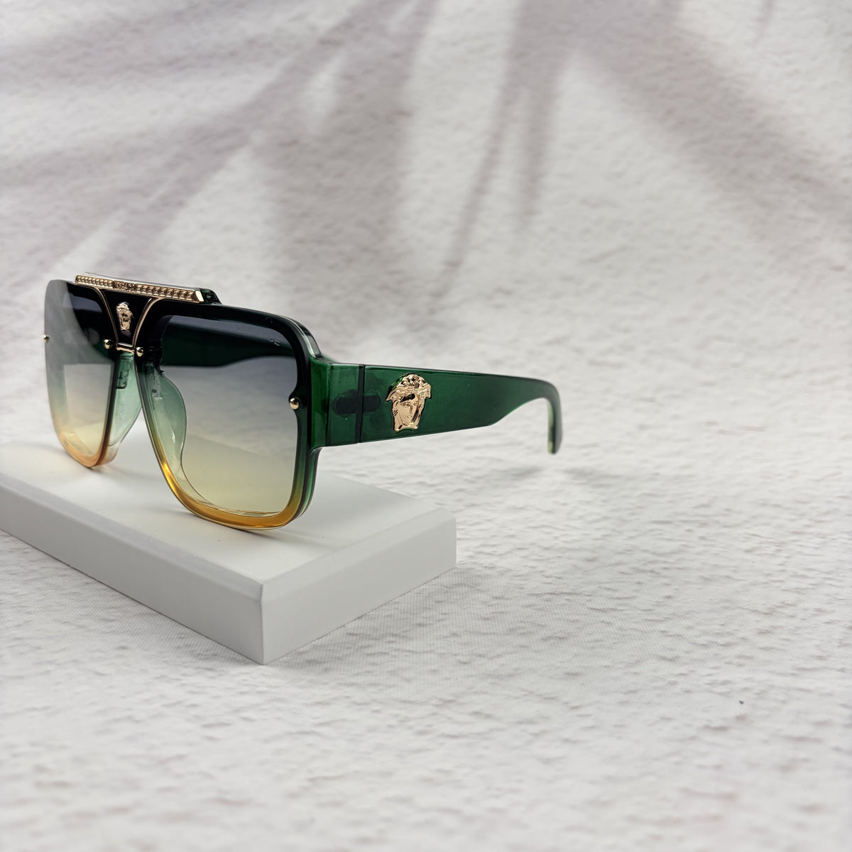 Geometric Gradient Sunglasses with Gold Accents for UV Protection