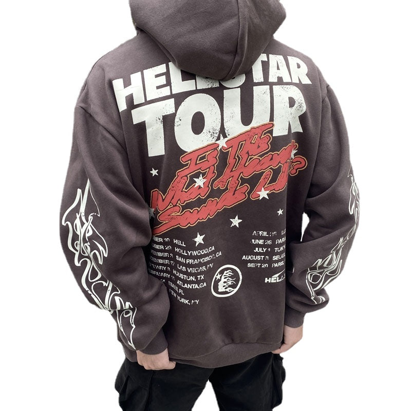 Hellstar Hoodie Retro Distressed Graffiti Loose Fleece-lined
