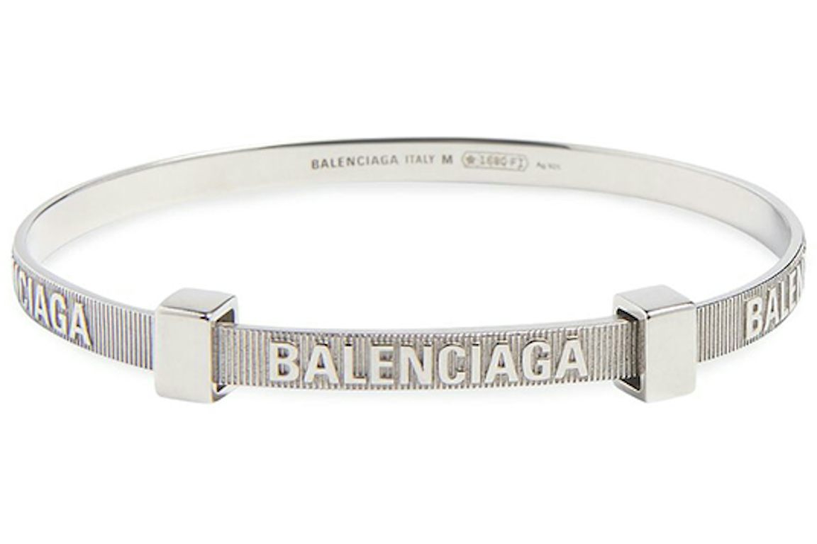 Balenciaga Logo Hoop Bracelet Silver