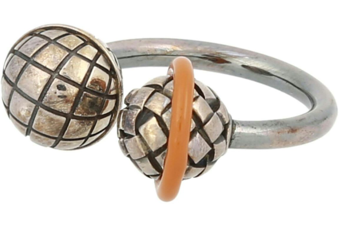Bottega Veneta Intrecciato Silver Ring Orange