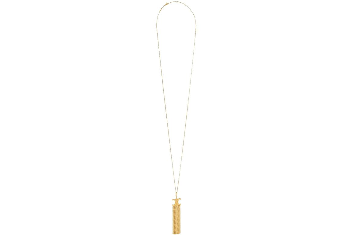 Celine Triomphe Folk Fringe Long Necklace in Brass Necklace in Brass Gold