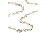 Chanel CC Logo Long Necklace Rhinestone Necklace Silver/Pearl (A36121)