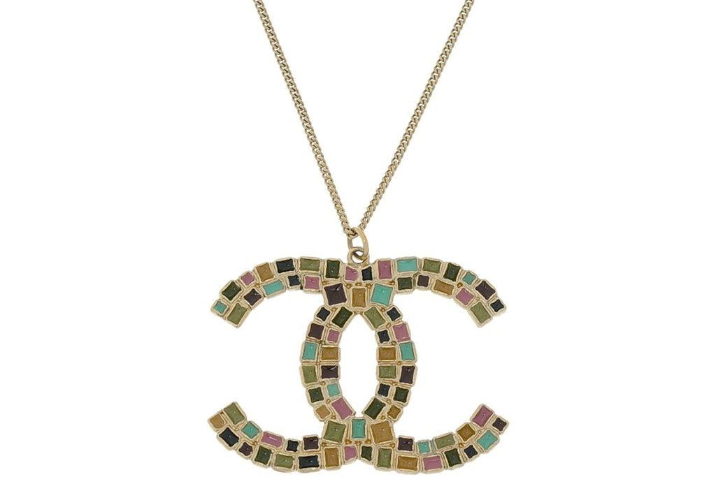 Chanel CC Logo Pendant Necklace Multicolor