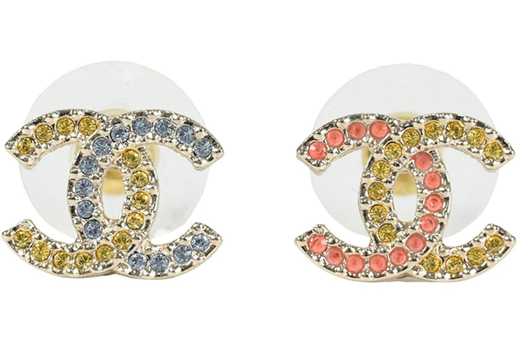 Chanel Colorful Rhinestone CC Earrings Multi