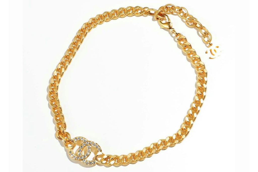 Chanel Crystal CC Logo Necklace Gold (AB8930)