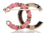 Chanel Crystal Chain CC Brooch Lambskin Pink/Gold