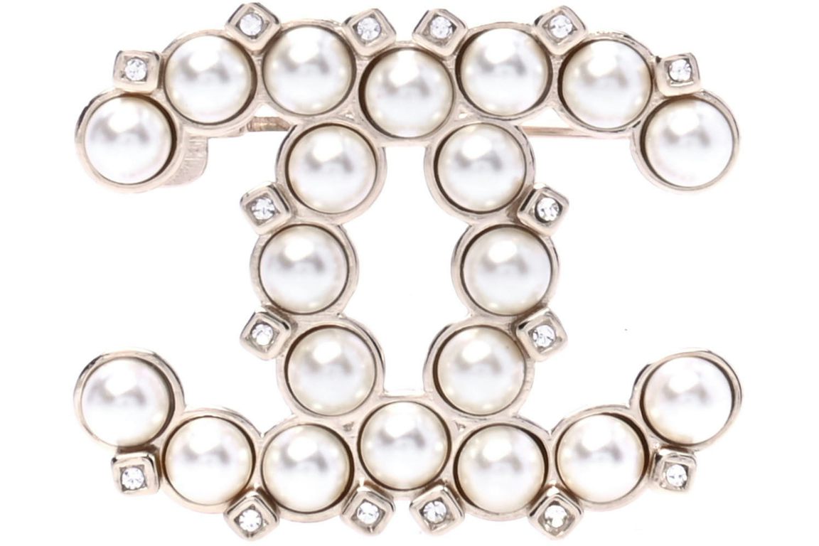 Chanel Crystal Pearl CC Brooch 1.0" Gold