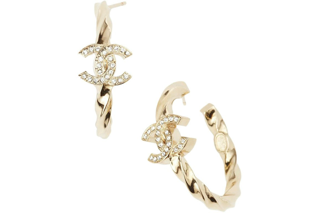 Chanel Hoop Earrings Gold/Crystal (ABA256 B10484 NN009)