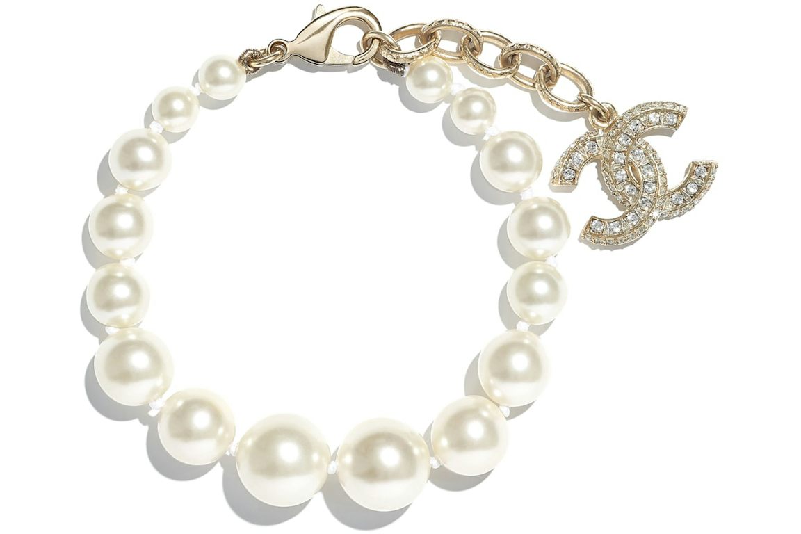 Chanel Interlocking Bracelet Gold/White/Crystal