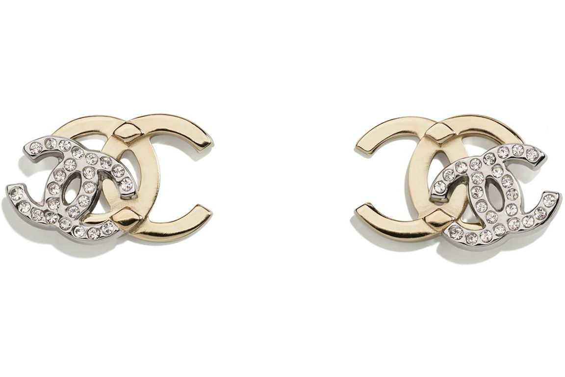 Chanel Interlocking Earrings Gold/Silver/Crystal