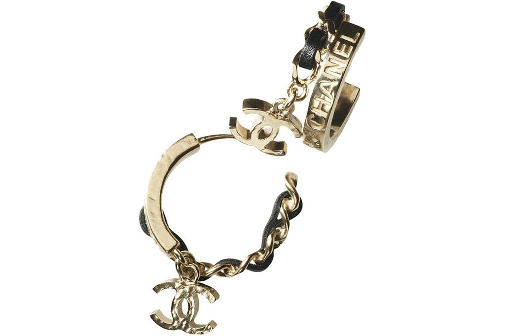 Chanel Metal/Lambskin Earrings AB9109 Gold/Black