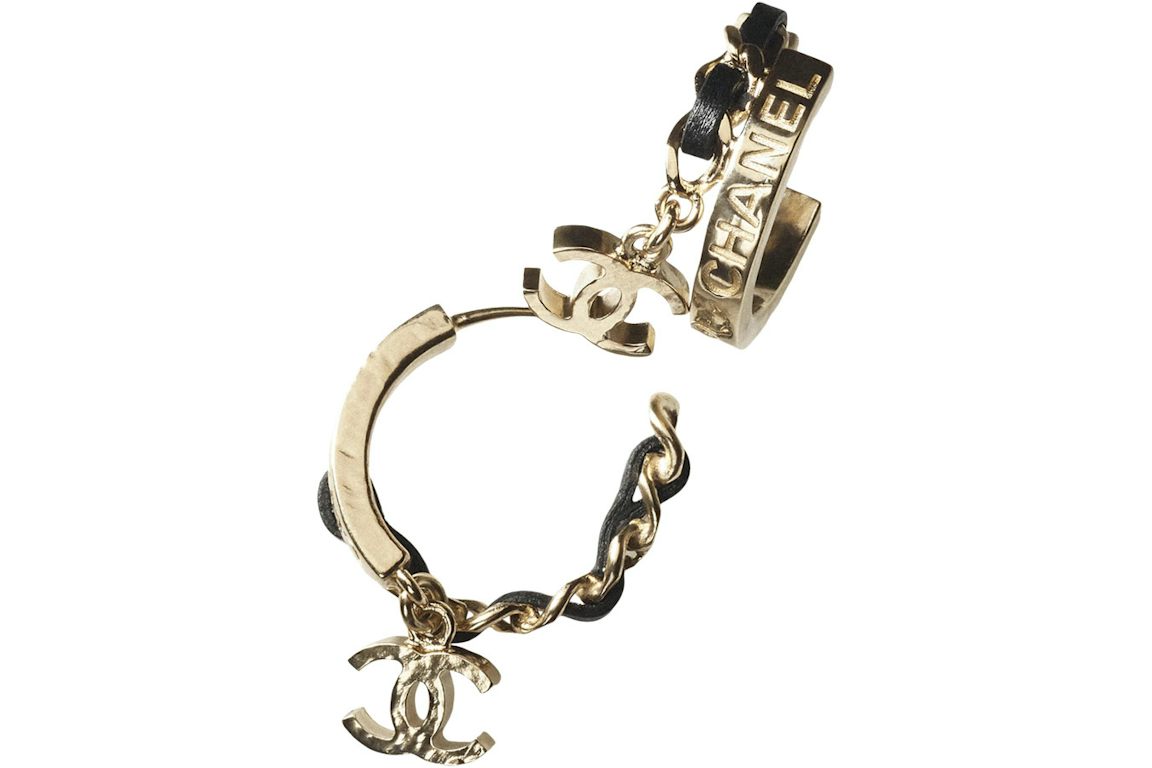 Chanel Metal/Lambskin Earrings AB9109 Gold/Black