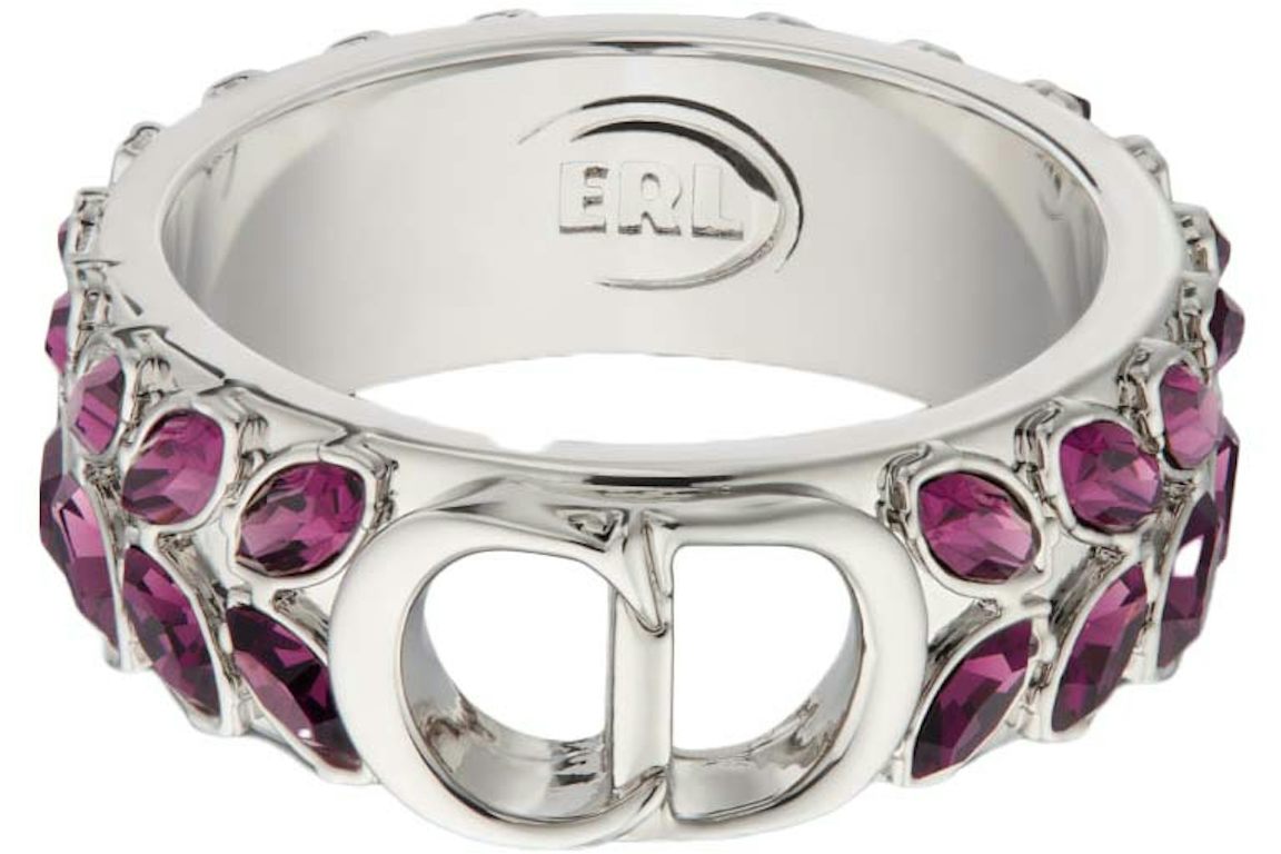 Dior x ERL Ring Silver-Finish Brass and Purple Crystals
