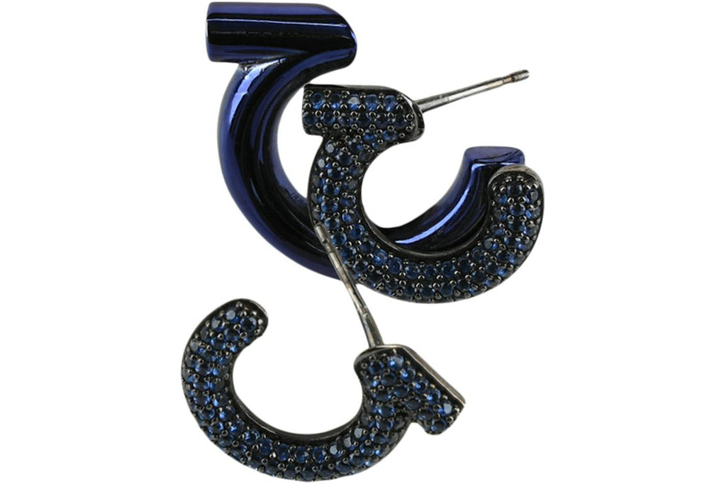 Ferragamo Blue Ferragamo Crystal-Embellished Gancini Half-Hoop Earrings