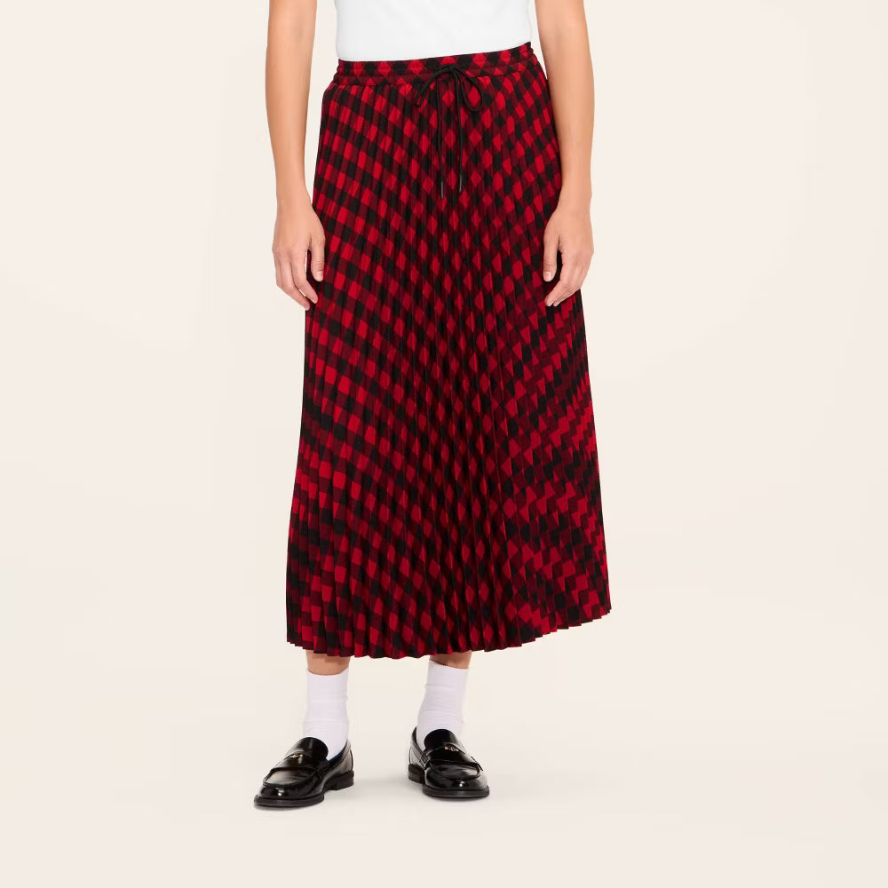 Women's Buffalo Check Midi A-Line Pleated Skirt