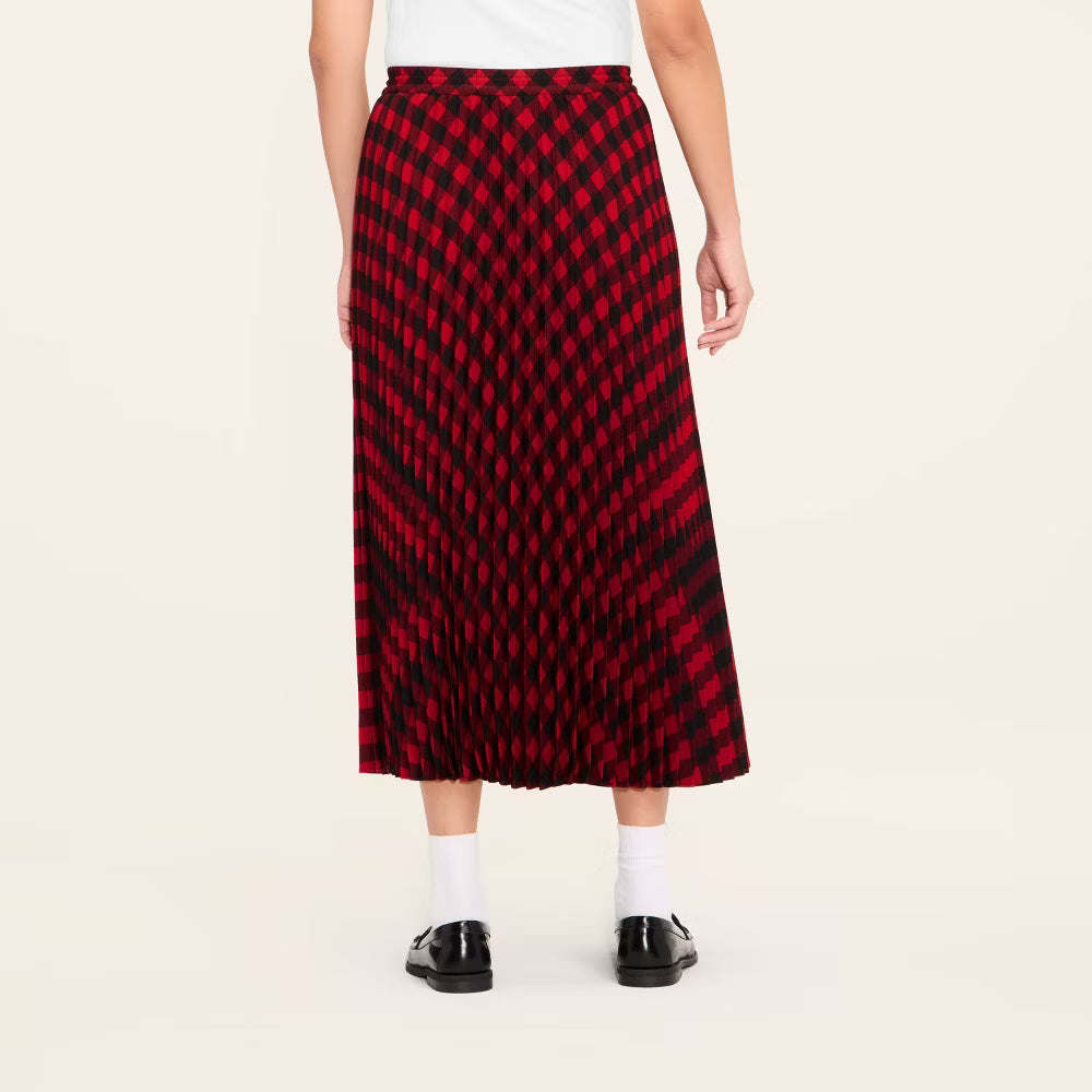 Women's Buffalo Check Midi A-Line Pleated Skirt