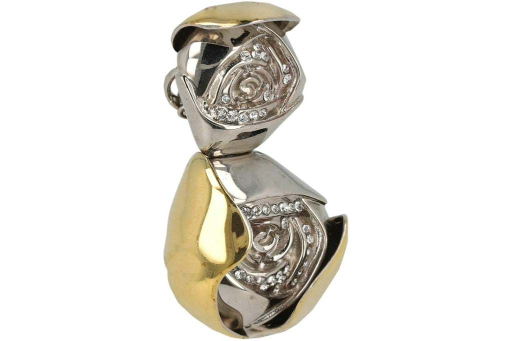 Givenchy Double Flower Clip Earring In Metal With Crystals Gold Silver