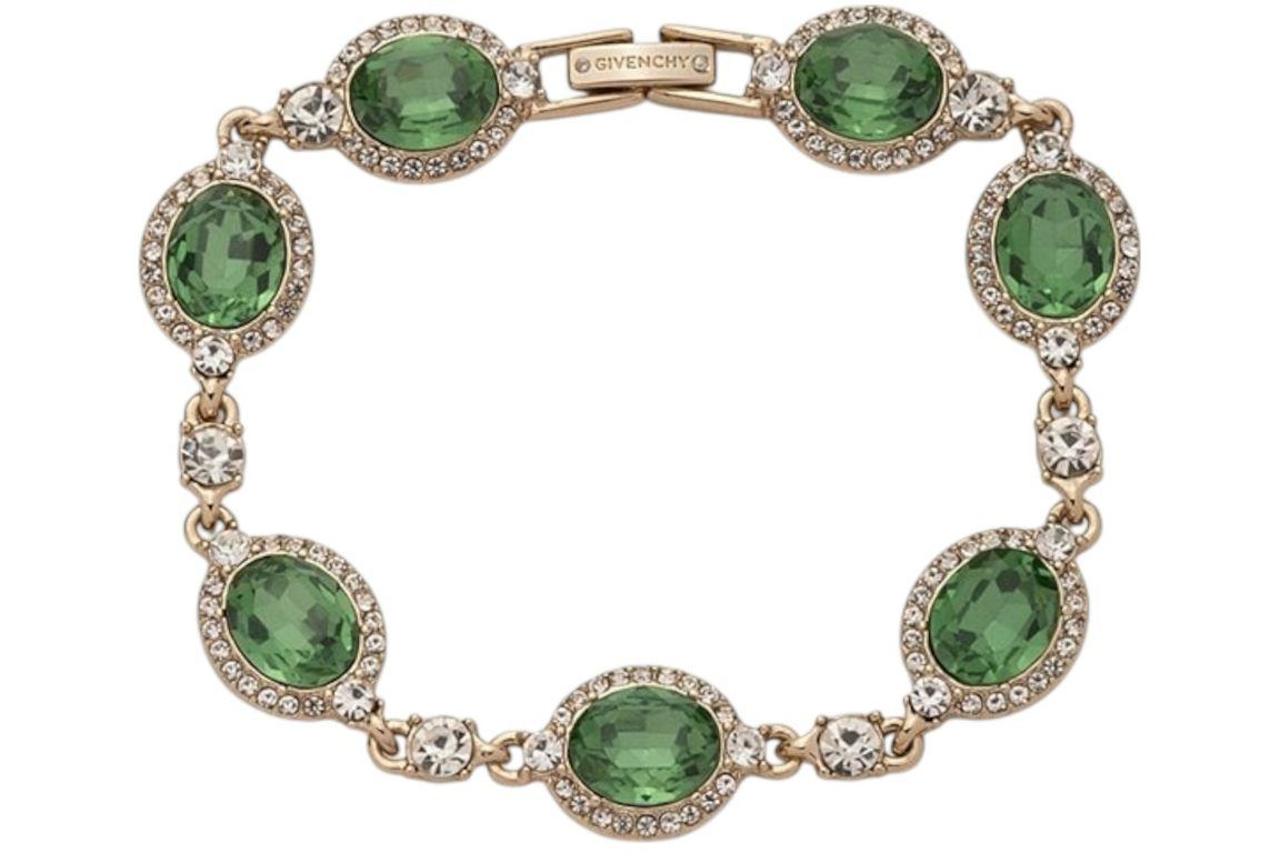 Givenchy Gold Tone Crystal Tennis Flex Line Bracelet Light Green