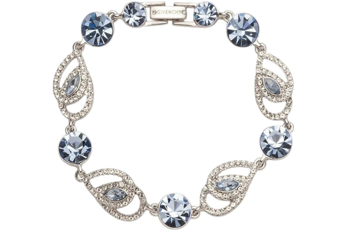 Givenchy Silver Sapphire Crystal Pave Pear Flex Line Bracelet Silver