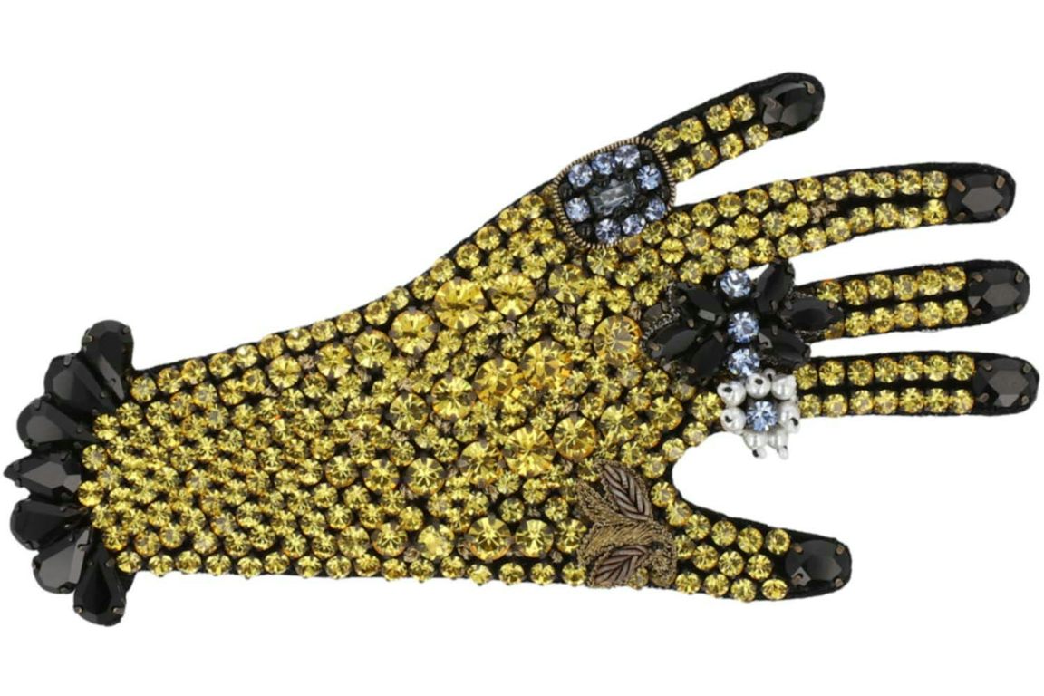 Gucci Crystal-Embellished Hand Brooch Gold