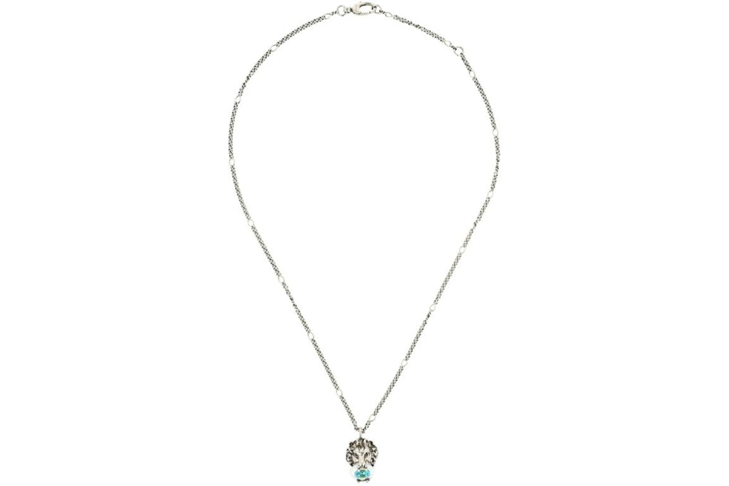 Gucci Lion Head Crystal-Embellished Necklace Silver