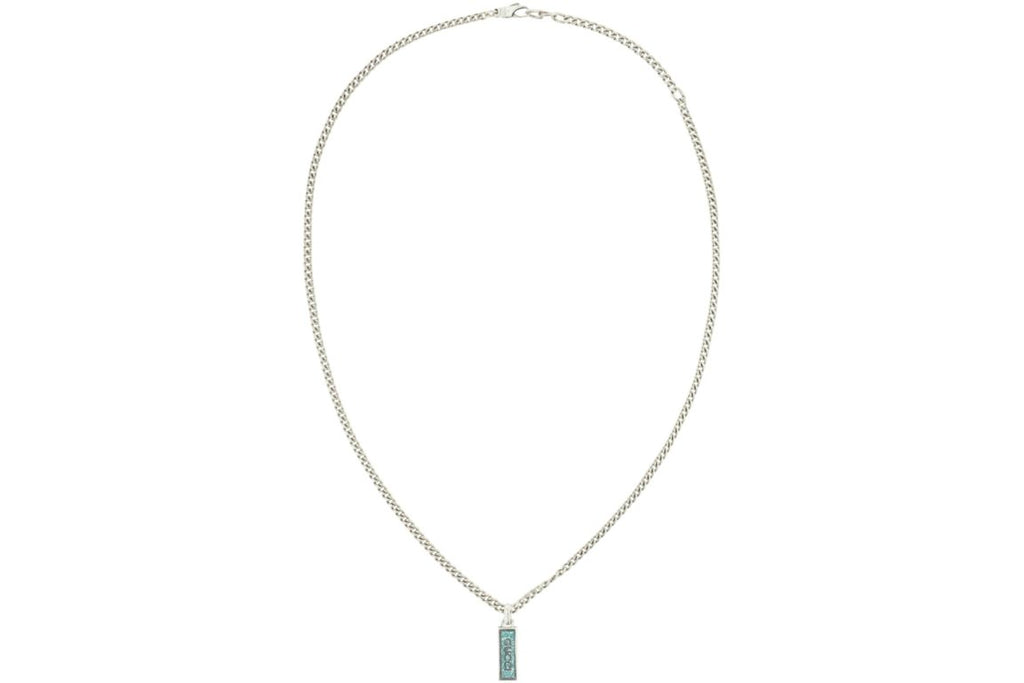 Gucci Sterling Silver Logo Plaque Necklace Silver