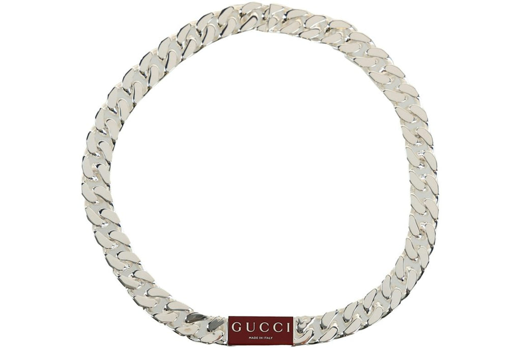 Gucci Trademark Enamel Chain Necklace Silver
