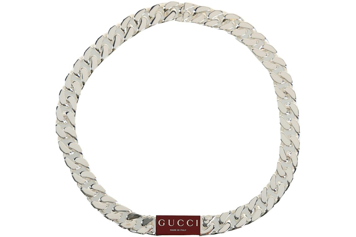 Gucci Trademark Enamel Chain Necklace Silver