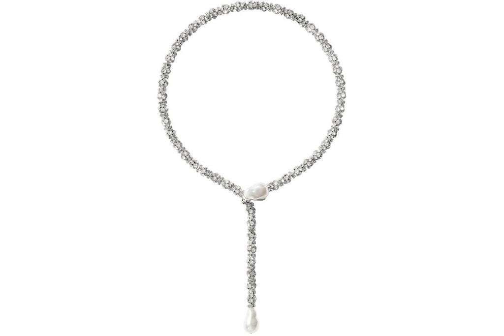 H&M x Magda Butrym Rhinestone-Chain Lariat Necklace Silver-Colored