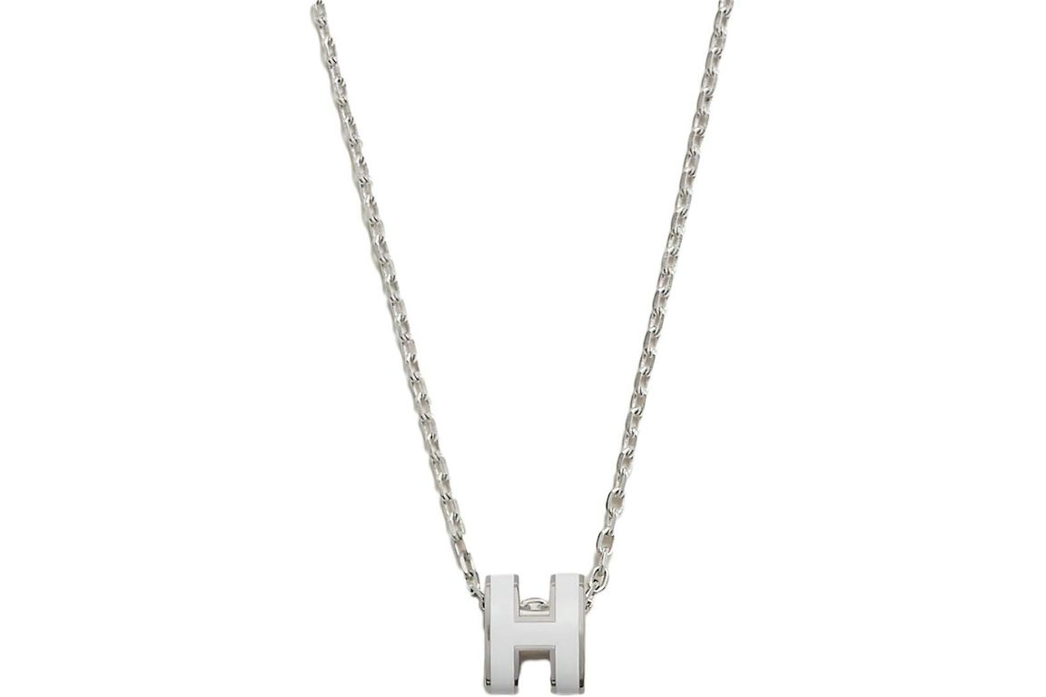 Hermes Mini Pop H Pendant Palladium-tone Blanc
