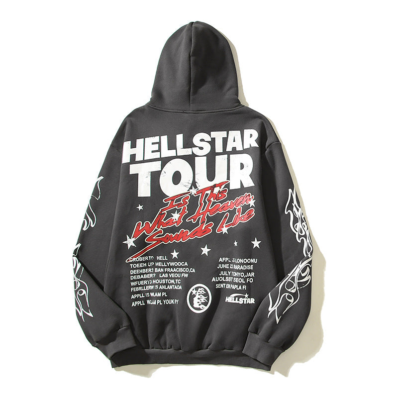 Hellstar Hoodie Retro Distressed Letters Graffiti Printing Loose