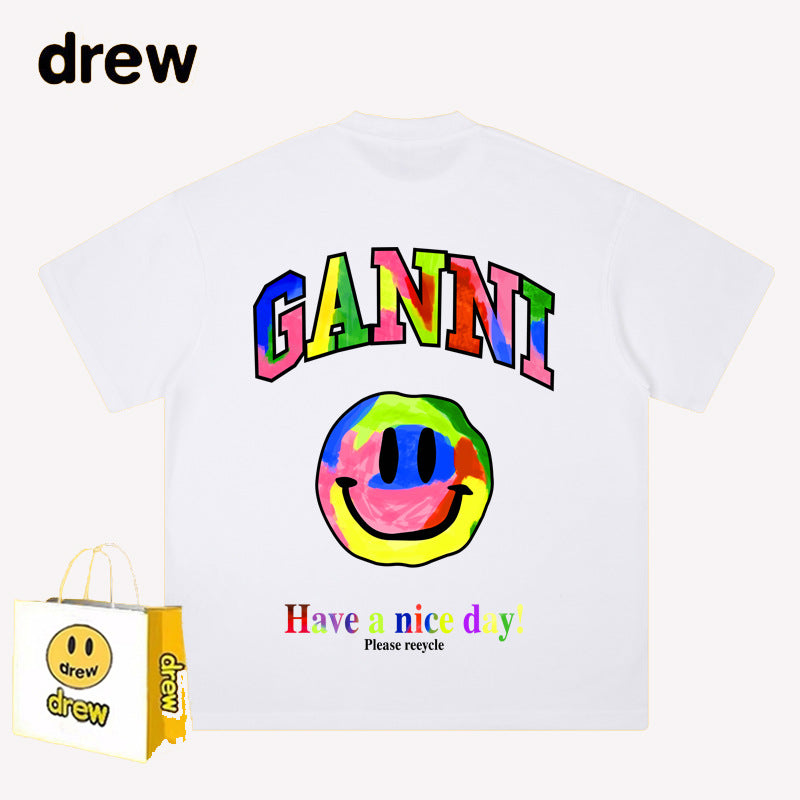Drew T-shirts Graffiti Smiley Face Short Sleeve Loose Men