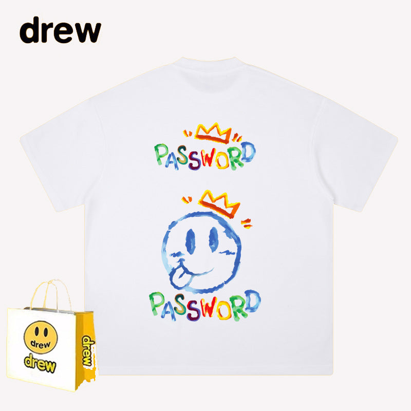 Drew T-shirts Short Sleeve T-shirt Smiley Face Letter Print