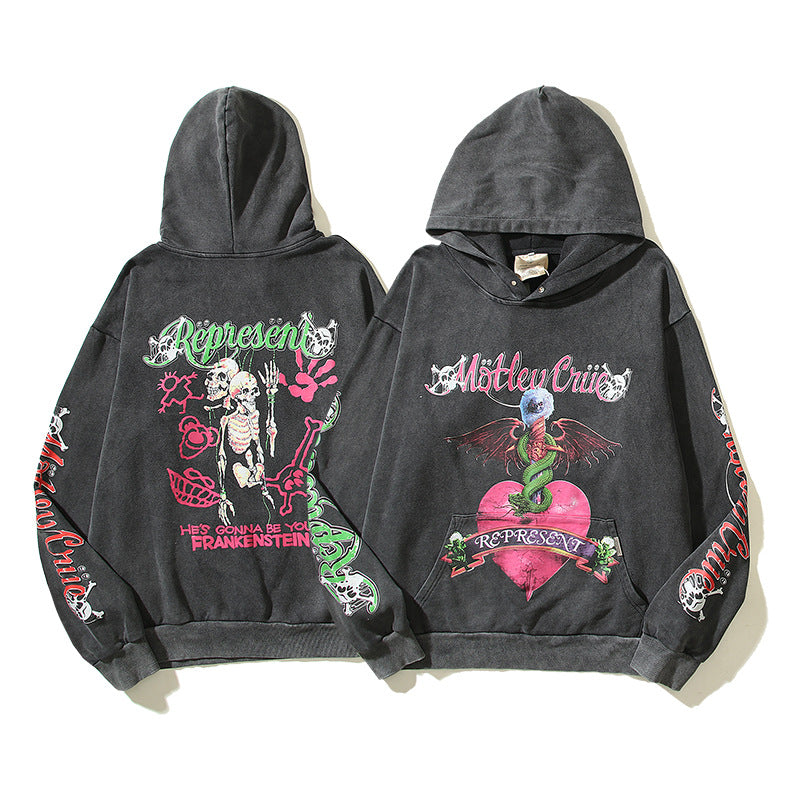 Hellstar Hoodie Monster Skull Print Distressed Retro