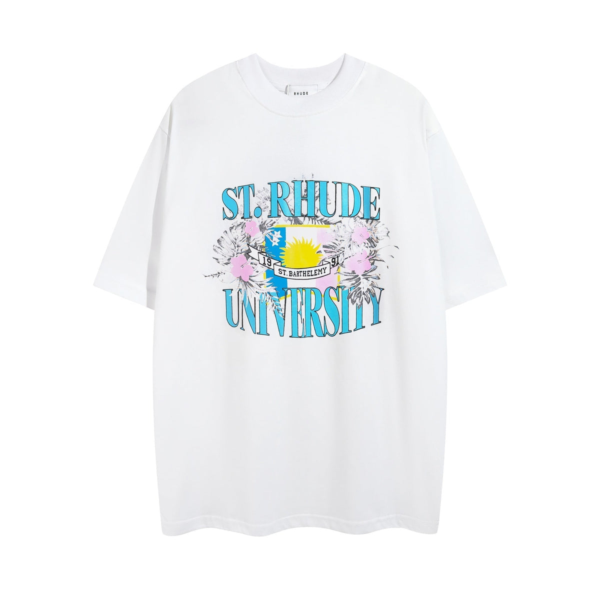 Rhude T-shirt Micro Label Flower Letter Print Pattern Short Sleeve T-shirt