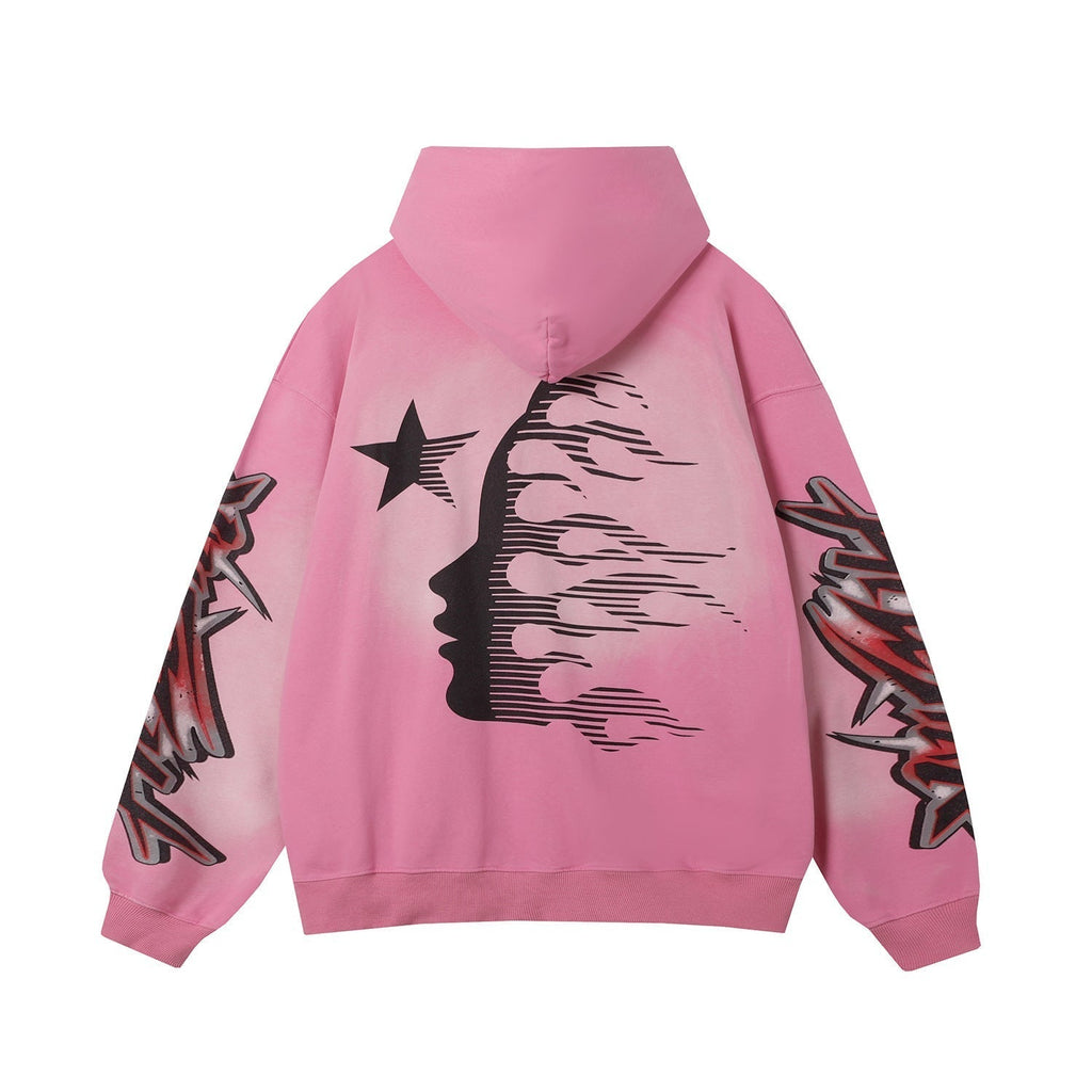Hellstar Hoodie Flame Vintage Print Loose