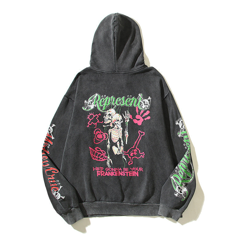 Hellstar Hoodie Monster Skull Print Distressed Retro