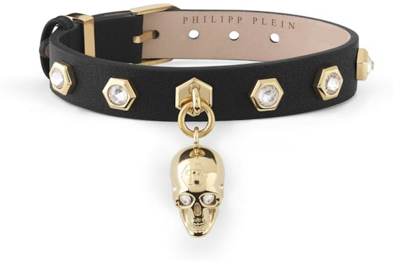 Philipp Plein 3D $kull Crystal Calf Leather Bracelet Gold