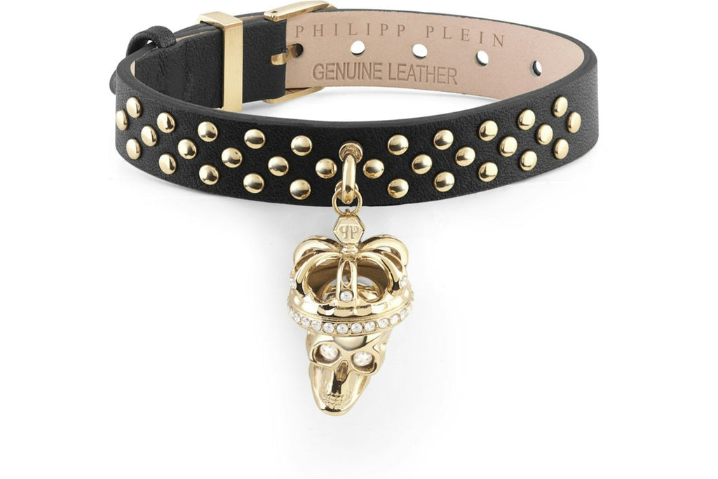 Philipp Plein $kull Crown Crystal Calf Leather Bracelet Gold