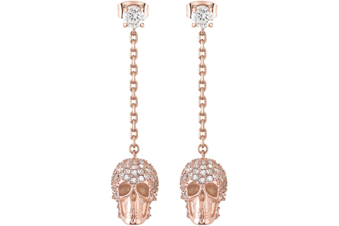 Philipp Plein Sliding $kull Crystal Dangle Earrings Rosegold