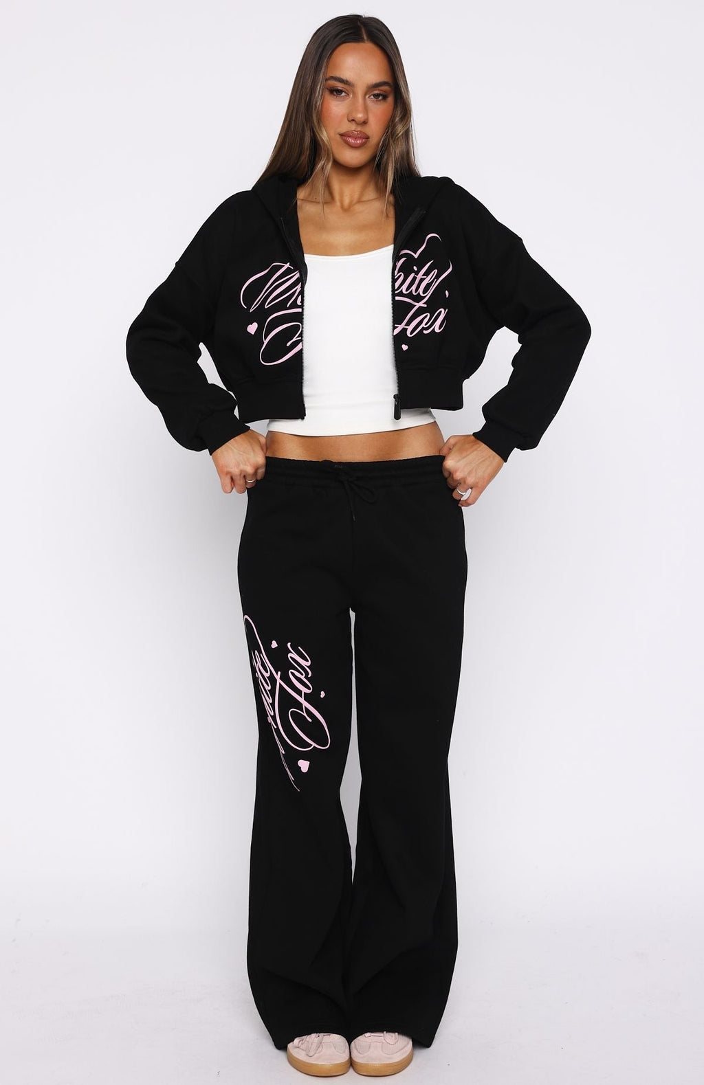 Love You Regardless Cropped Zip Front Hoodie Black