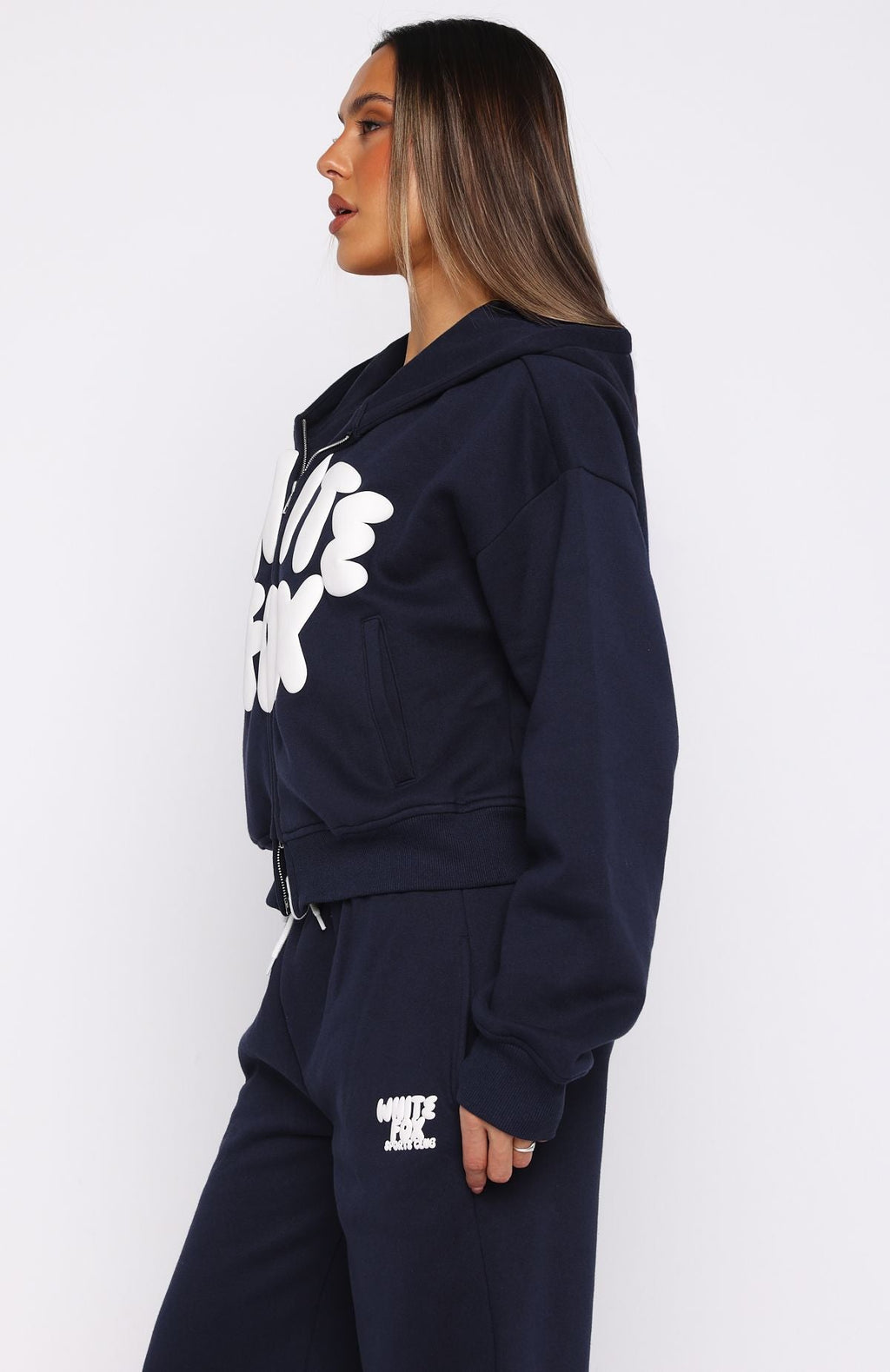 Club 14 Allie Boxy Zip Front Hoodie Navy