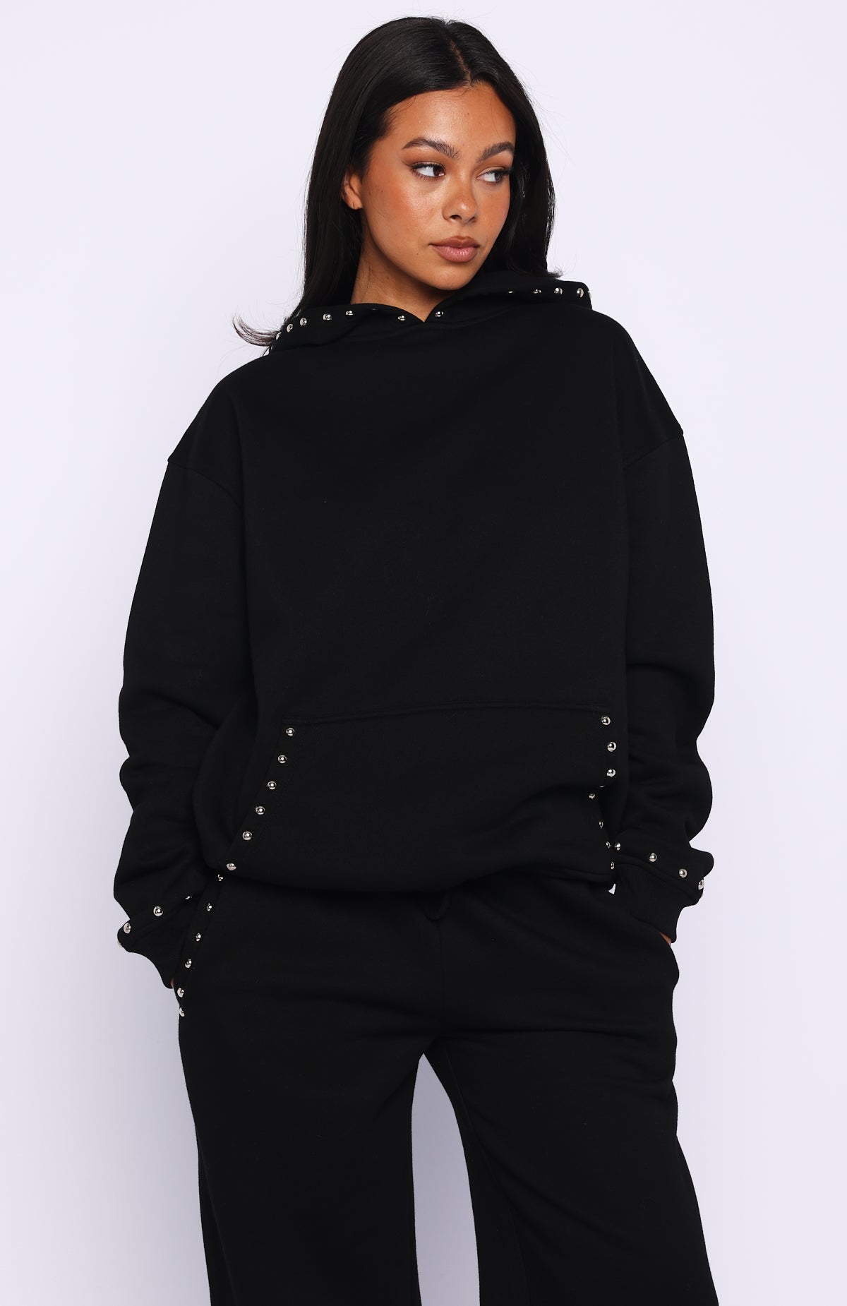 Glow Your Own Way Studded Oversized Hoodie Black