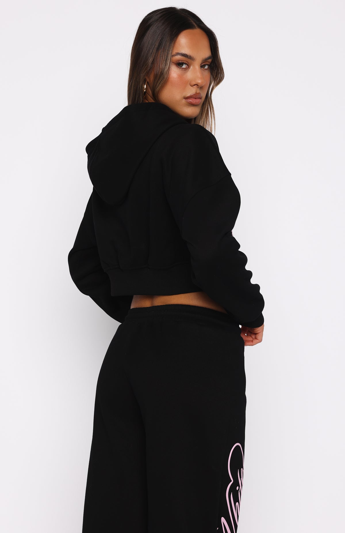 Love You Regardless Cropped Zip Front Hoodie Black