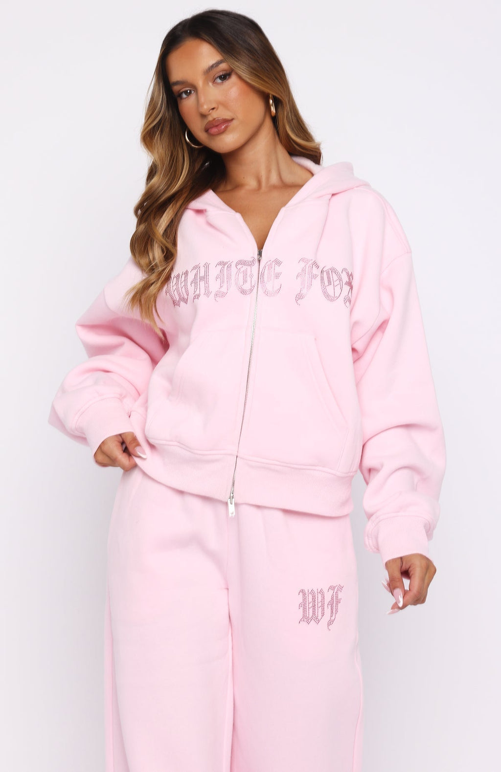 Lucky Ones Boxy Zip Front Hoodie Pink