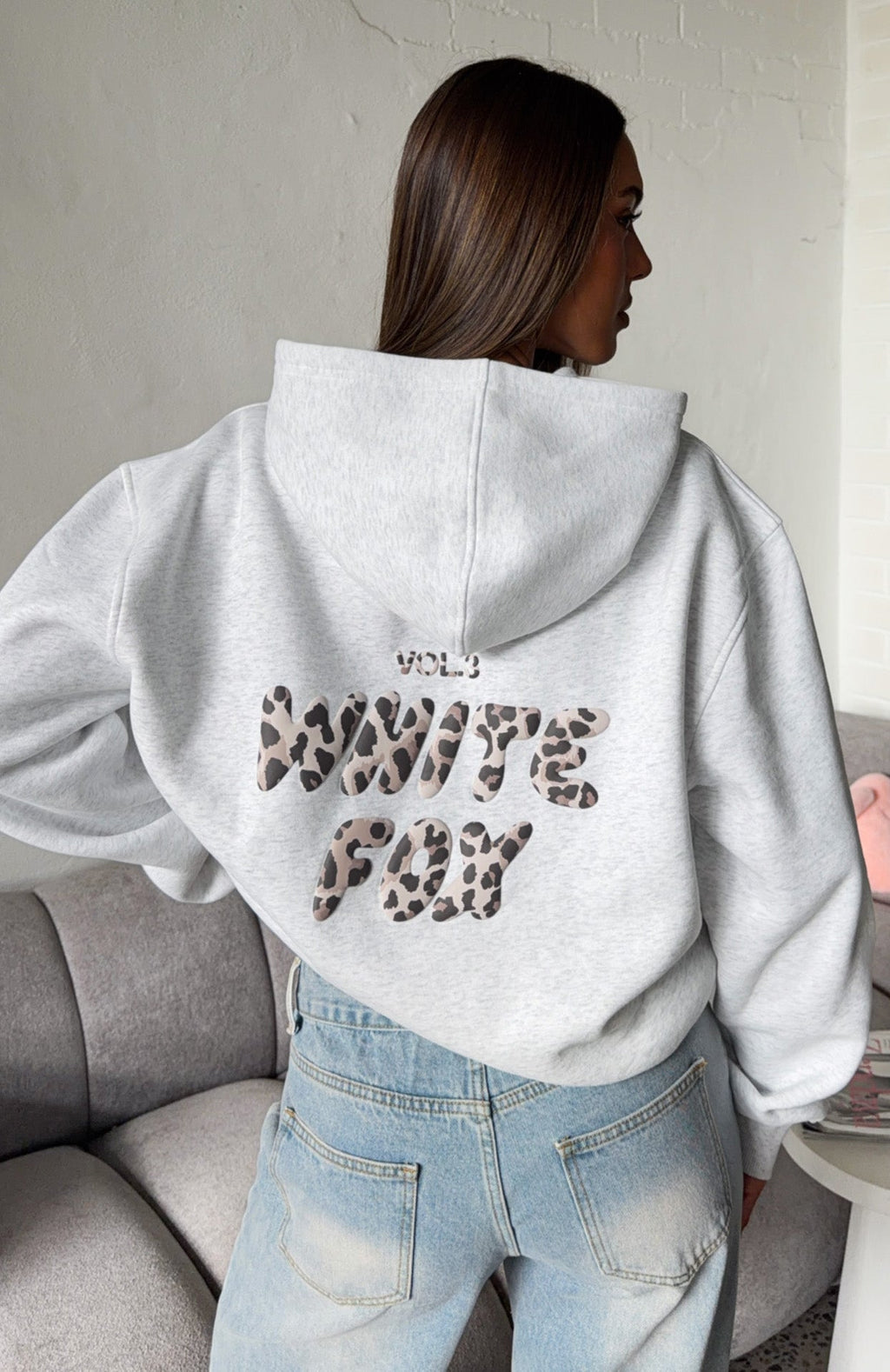 Offstage Printed Oversized Hoodie Grey Marle/Leopard